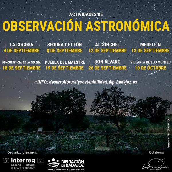 La Diputación de Badajoz organiza actividades de observación astronómica en diferentes comarcas de la provincia
