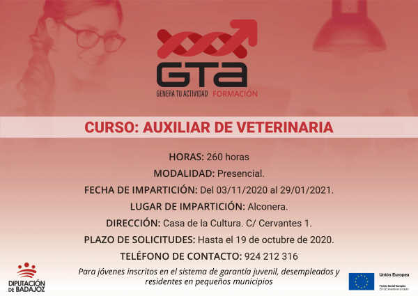 Imagen: Un curso de Auxiliar de Veterinaria va a comenzar en Alconera promovido por la Diputación de Badajoz