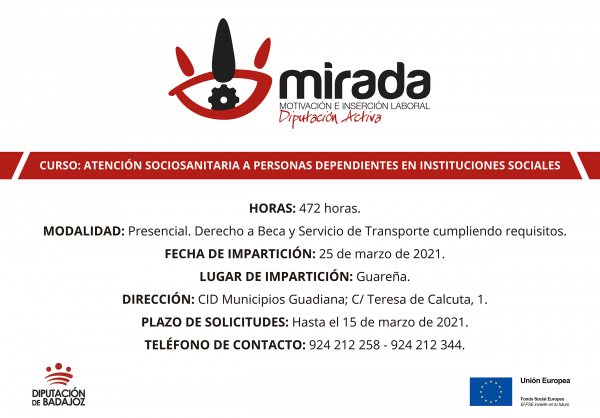 Imagen: Diputación de  Badajoz iniciará un curso de atención sociosanitaria a personas dependientes en insti...