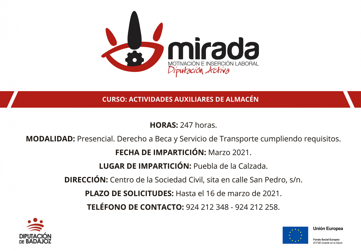 Va a comenzar en Puebla de la Calzada un curso de Actividades Auxiliares de Almacén