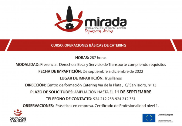 Imagen: Ampliado el plazo de solicitudes para la acción formativa de ‘’Operaciones básicas de catering’’ en...